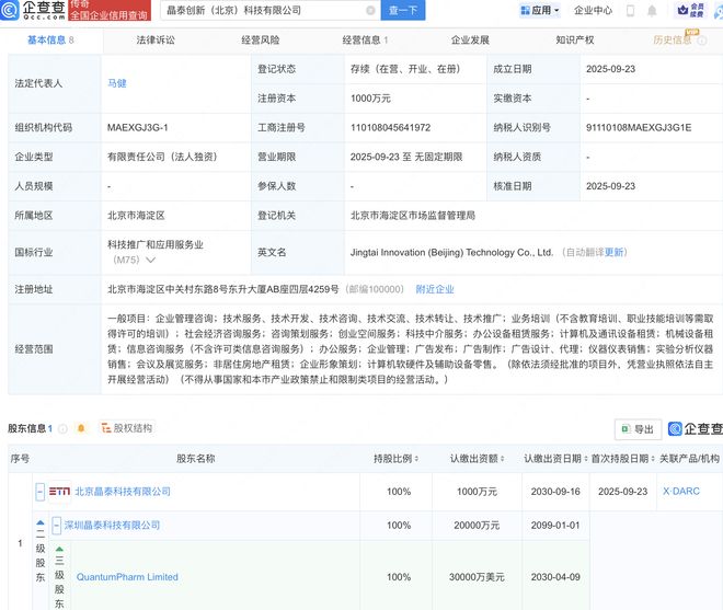 晶泰控股布局北京，成立創新科技公司深耕設備租賃市場